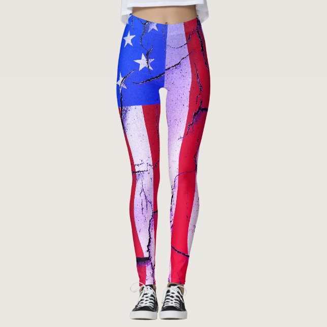 Leggings Drapeau Américain 4 Juillet Fête (Devant)