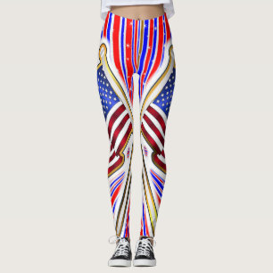 Leggings Drapeau Américain Bleu Rouge
