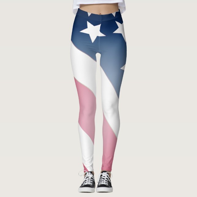 Leggings Drapeau américain, Étoiles sur Bleu, Rouge et Blan (Devant)