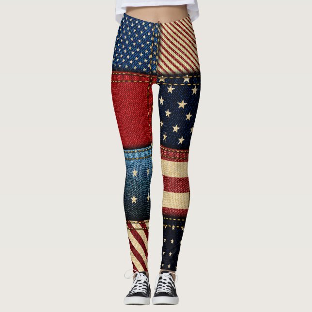 Leggings Drapeau Américain, Motif sans chichi. (Devant)