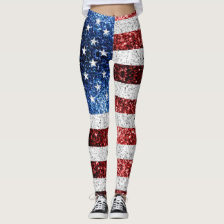 Leggings drapeau américain rouge blanc brillant parties sci