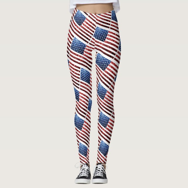 Leggings Drapeau américain rouge et bleu pétillants parties (Devant)