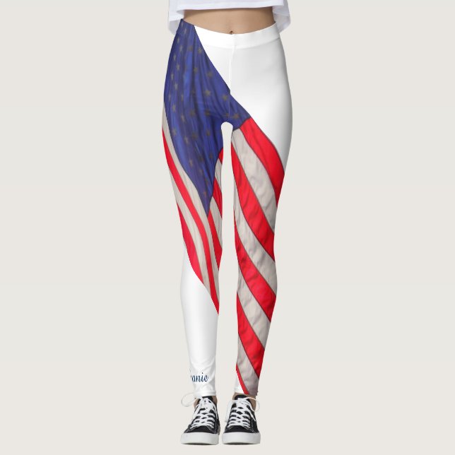 Leggings Drapeau américain sur Arrière - plan blanc avec no (Devant)