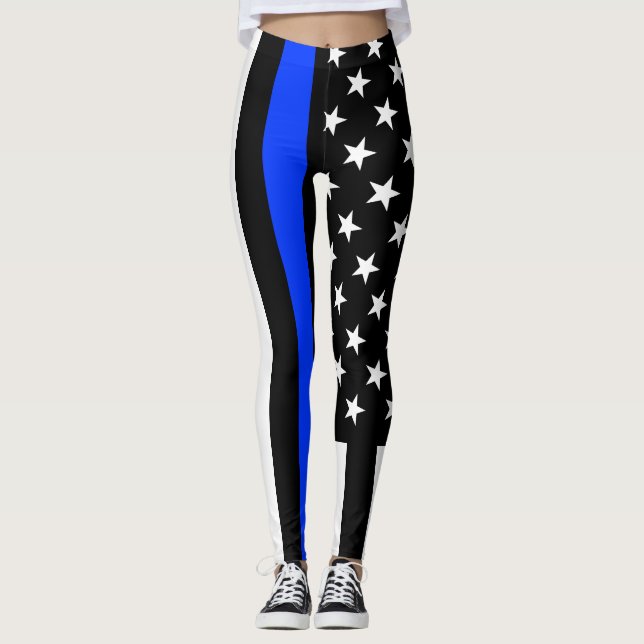 Leggings Drapeau de police de la ligne bleue mince (Devant)