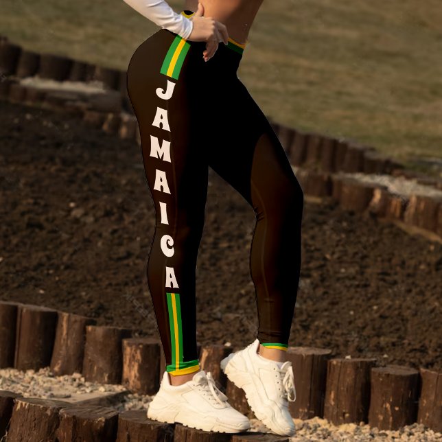 Leggings Drapeau jamaïcain Vert Or & Noir Jamaïque Sports (Jamaican Flag Green Gold & Black Jamaica Sports Leggings)