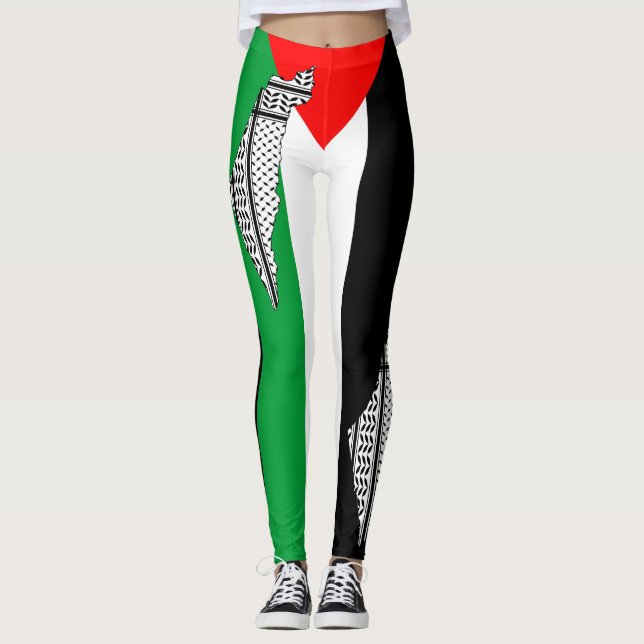Leggings Drapeau palestinien et carte avec Motif Keffiyeg (Devant)