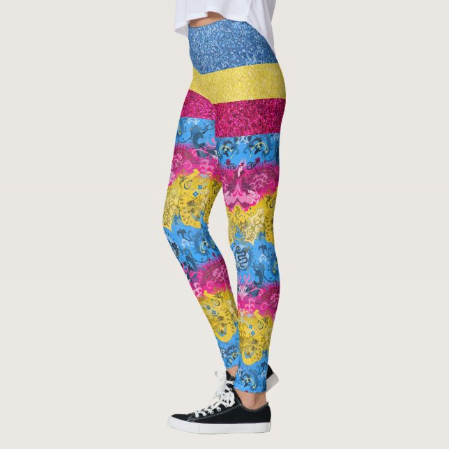 Leggings Drapeau Pansexuel Dragon Damask Parties scintillan (Gauche)