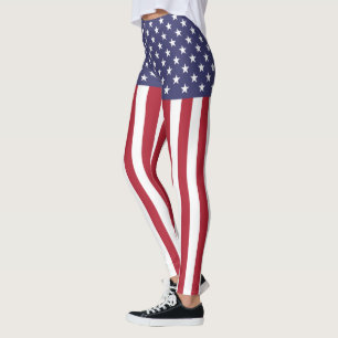 Leggings Drapeau Patriotique Rouge Blanc Bleu Étoiles Et Fr