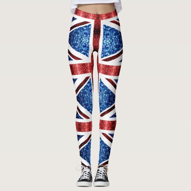 Leggings Drapeau rouge et bleu parties scintillant étincela (Devant)