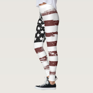 Leggings Drapeau USA Délavé Aspect Usé