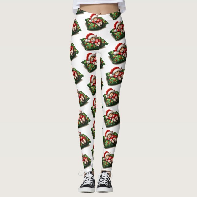 Leggings Drôle mignon Rêver Père Noël Kitty Klaws (Devant)