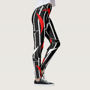 Leggings Drôle noir blanc rouge rayures demi-lune