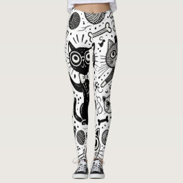 Leggings Drôle noir et blanc Motif pattes