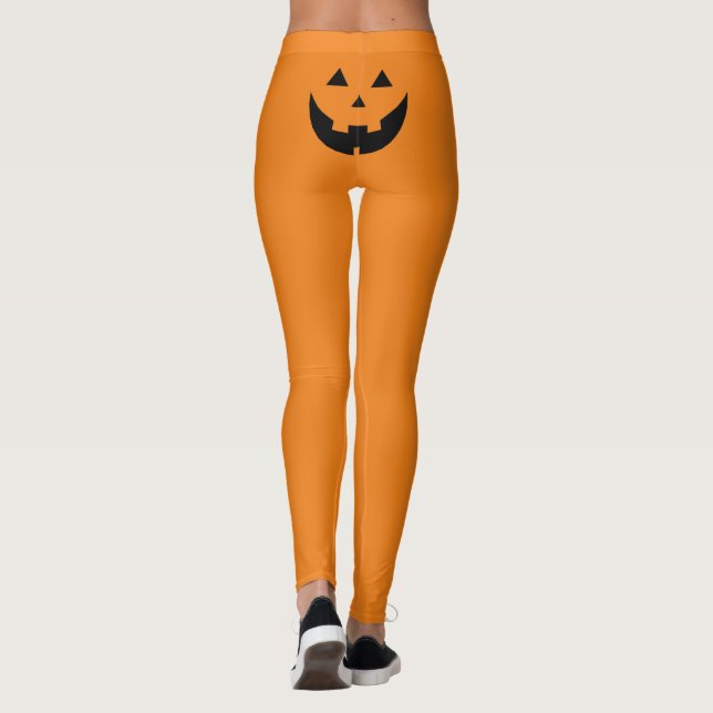Leggings Drôle orange Jack-o'-lantern visage citrouille Hal (Dos)