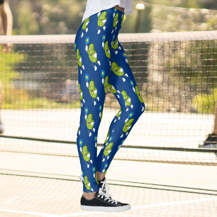 Leggings Drôle Pickleball Pickle Holding Paddle et Ball