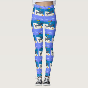 Leggings Drôle requin couché et dessin animé de pêche