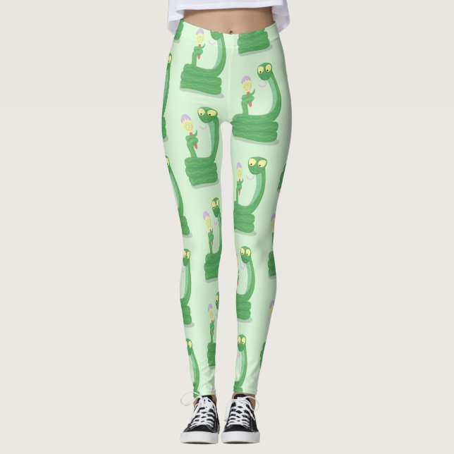 Leggings Drôle serpent vert avec caricature maraca (Devant)