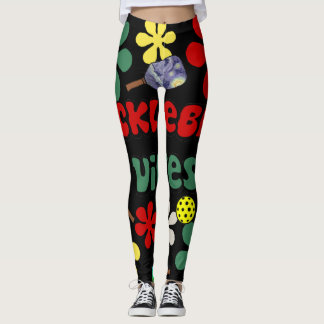 Leggings Drôle Vibes de Pickleball Retro Fleurs Art