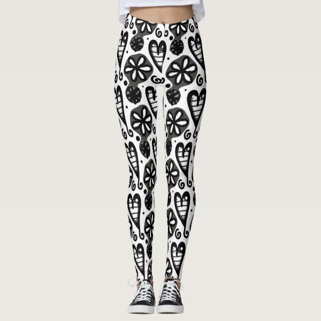 Leggings du coeur noir et blanc (Devant)