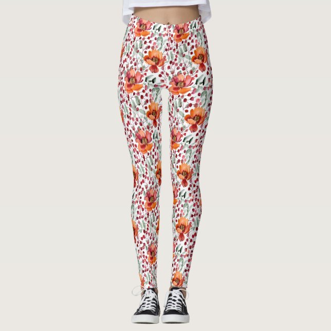 Leggings Earthy Colors, Fall Flowers (Devant)