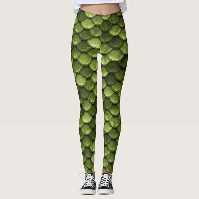 Leggings Échelle de sirène verte (Devant)