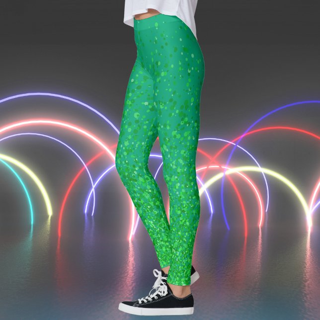 Leggings Éclats rétro sur impression bleue verte (Retro Sparkles on Green Blue Print Leggings)