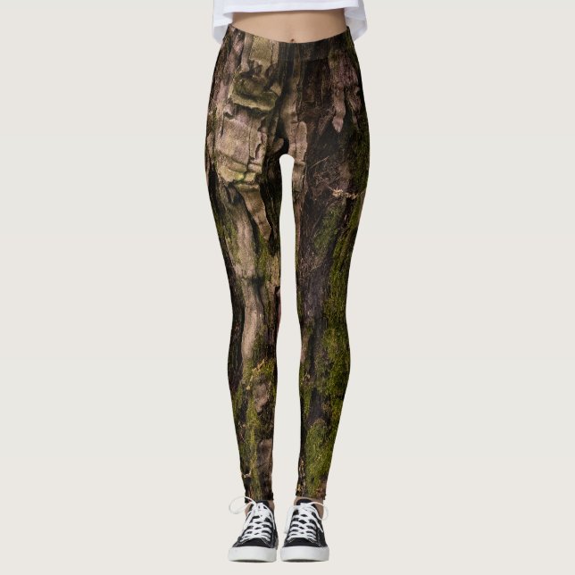 Leggings Écorce d'arbre vert Mossy Rustique (Devant)