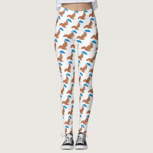 Leggings Écureuil rouge mignon avec dessin animé parapluie