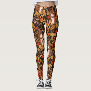 Leggings Écureuils automnaux et flore sur brun foncé