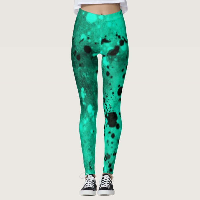 Leggings Effet Dessin de peinture vert et noir (Devant)