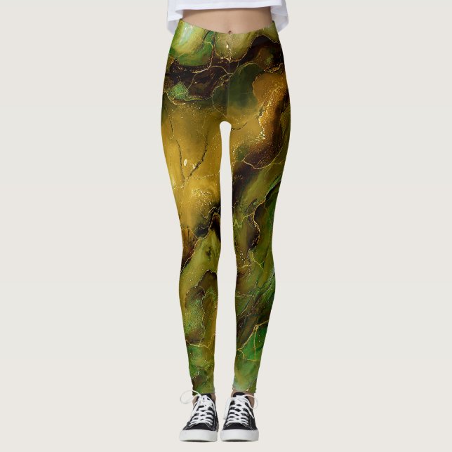 Leggings Effet marbré en vert et or (Devant)