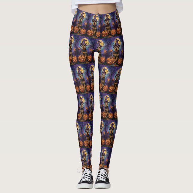 Leggings Éffrayant Airedale Halloween sorcière et Citrouill (Devant)