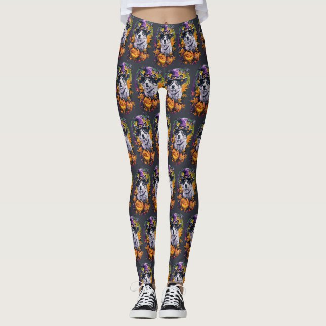 Leggings Éffrayant Akita Halloween Witch et Citrouille (Devant)