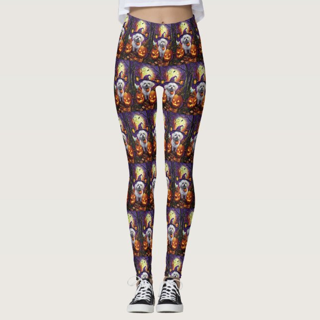 Leggings Éffrayant Bichon Frise Halloween sorcière et Citro (Devant)