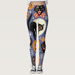 Leggings Éffrayant Chats Citrouilles Violet Motif