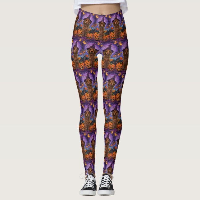 Leggings Éffrayant Goldendoodle Chien Halloween Citrouille  (Devant)