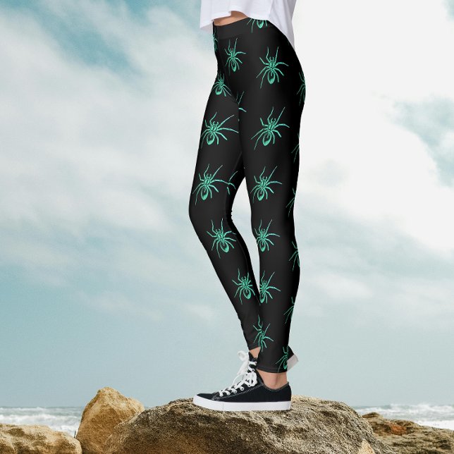 Leggings Éffrayant Goth Green Black Spiders Motif Halloween (Créateur téléchargé)