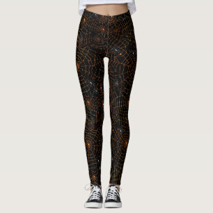 Leggings Éffrayant Halloween Spider Web Noir Orange Blanc