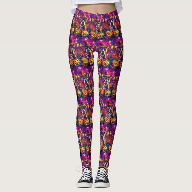 Leggings Éffrayant Pitbull Chien Halloween sorcière et Citr (Devant)