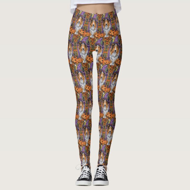 Leggings Éffrayant Rough Collie Chien Halloween Citrouille  (Devant)