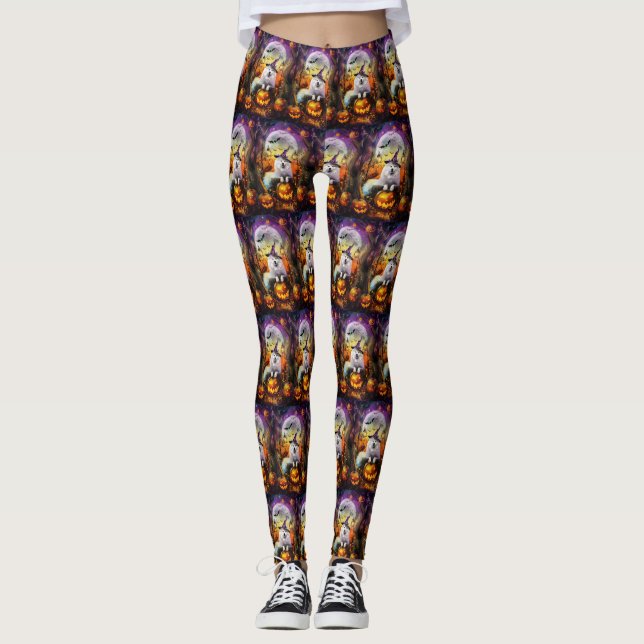 Leggings Éffrayant Samoyed Chien Halloween sorcière et Citr (Devant)