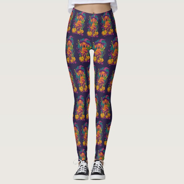 Leggings Éffrayant Vizsla Chien Halloween sorcière et Citro (Devant)