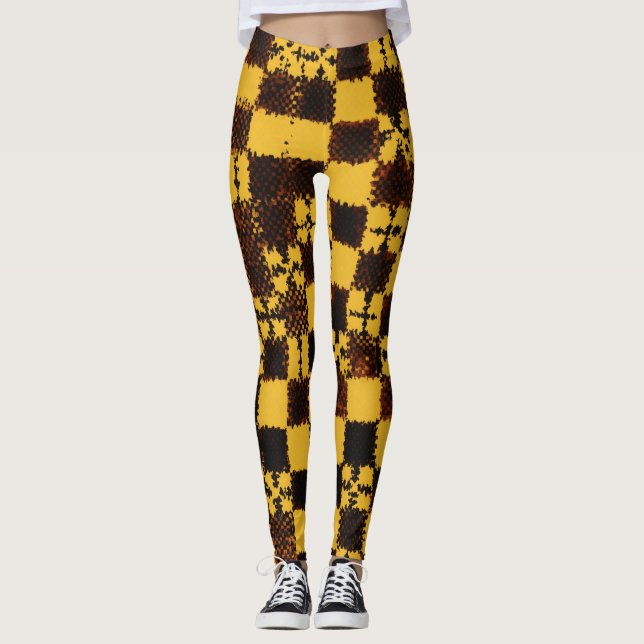 Leggings "Élégance gothique : Design en damier jaune" (Devant)