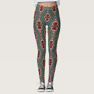 Leggings Elégance Motif Carrelage Cyan Rouge Cuivre Azulejo