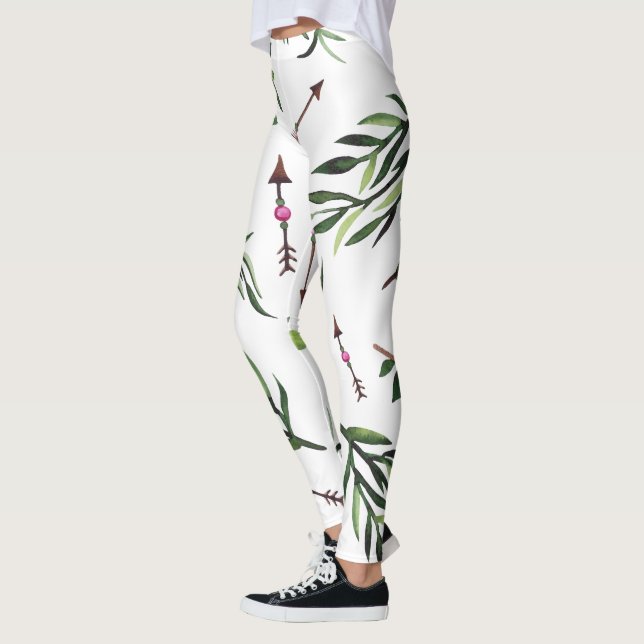 Leggings Élégance Natures Rose & Vert Feuille Flèche (Gauche)