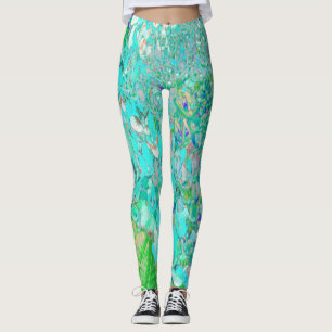 Leggings Elegant Aqua et Vert Limelight Hydrangea Détail