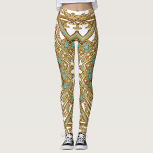 Leggings Elégant baroque doré, design ornemental.