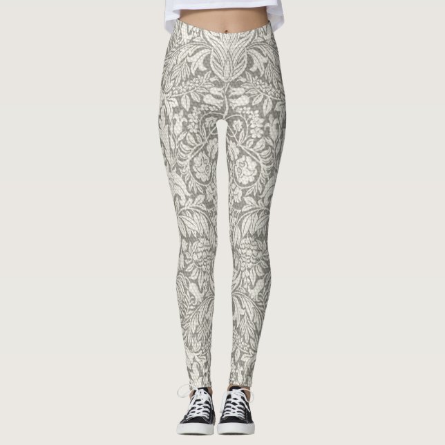 Leggings Élégant blanc Damas Floral Décor (Devant)