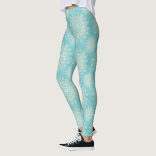Leggings Elégant Blanc Gold Mandala Sky Blue Design