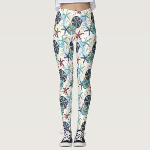Leggings Elégant bleu et or Océan Motif trésors